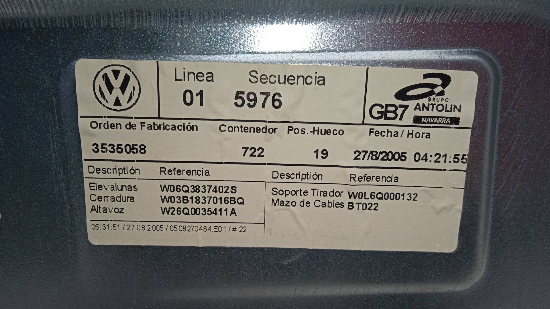 ELEVALUNAS DELANTERO DERECHO VOLKSWAGEN POLO BKY